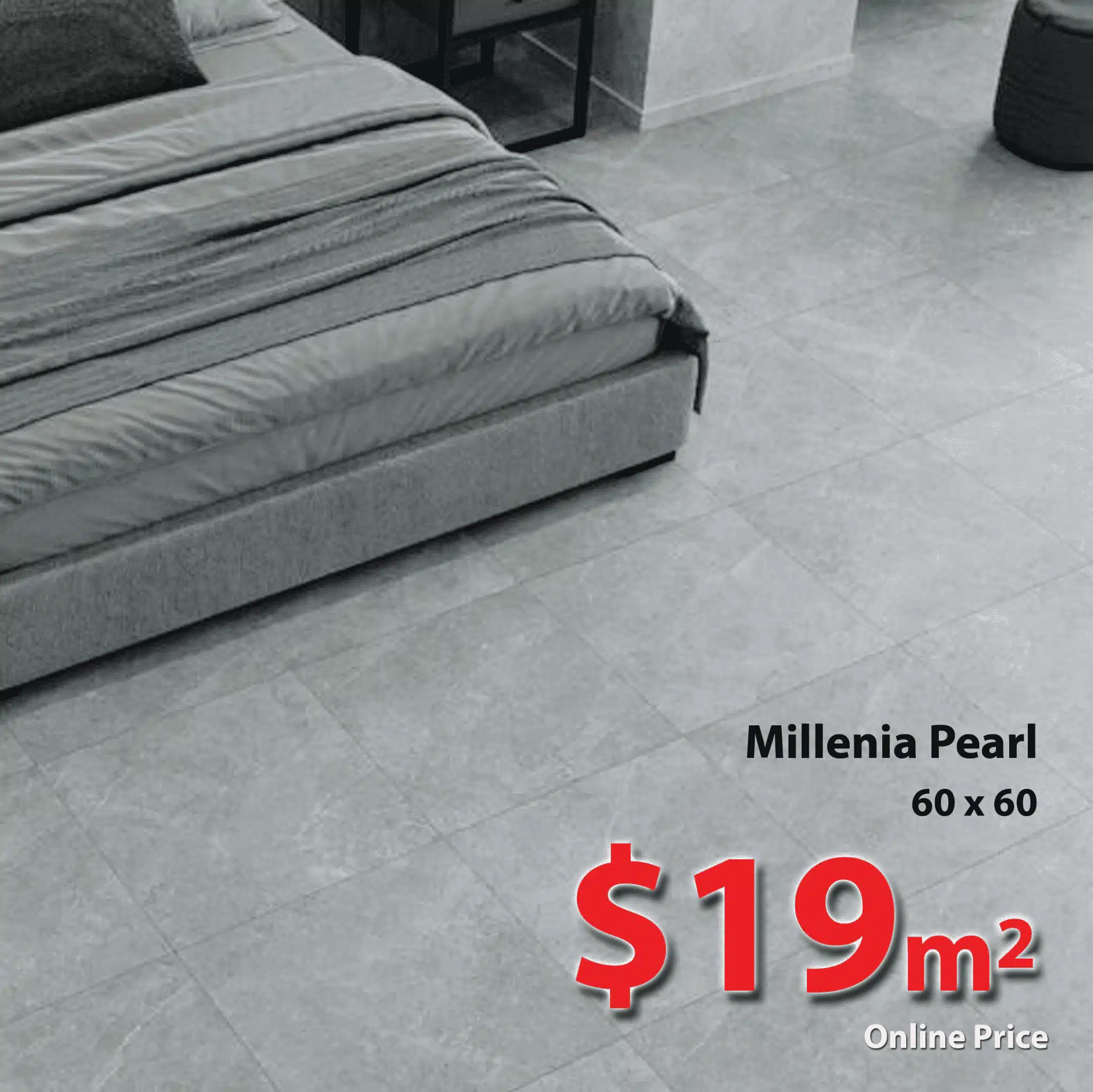 Travertine-look floor tiles in a bedroom