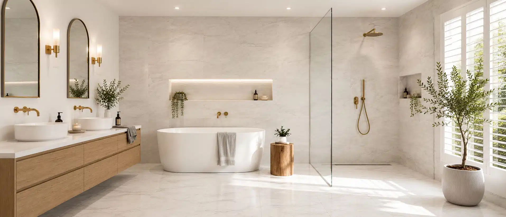 Luxury bathroom with wall tiles
