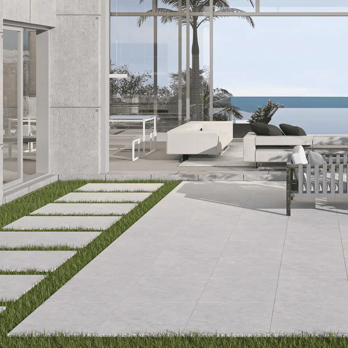 Premium outdoor tiles around a modern patio
