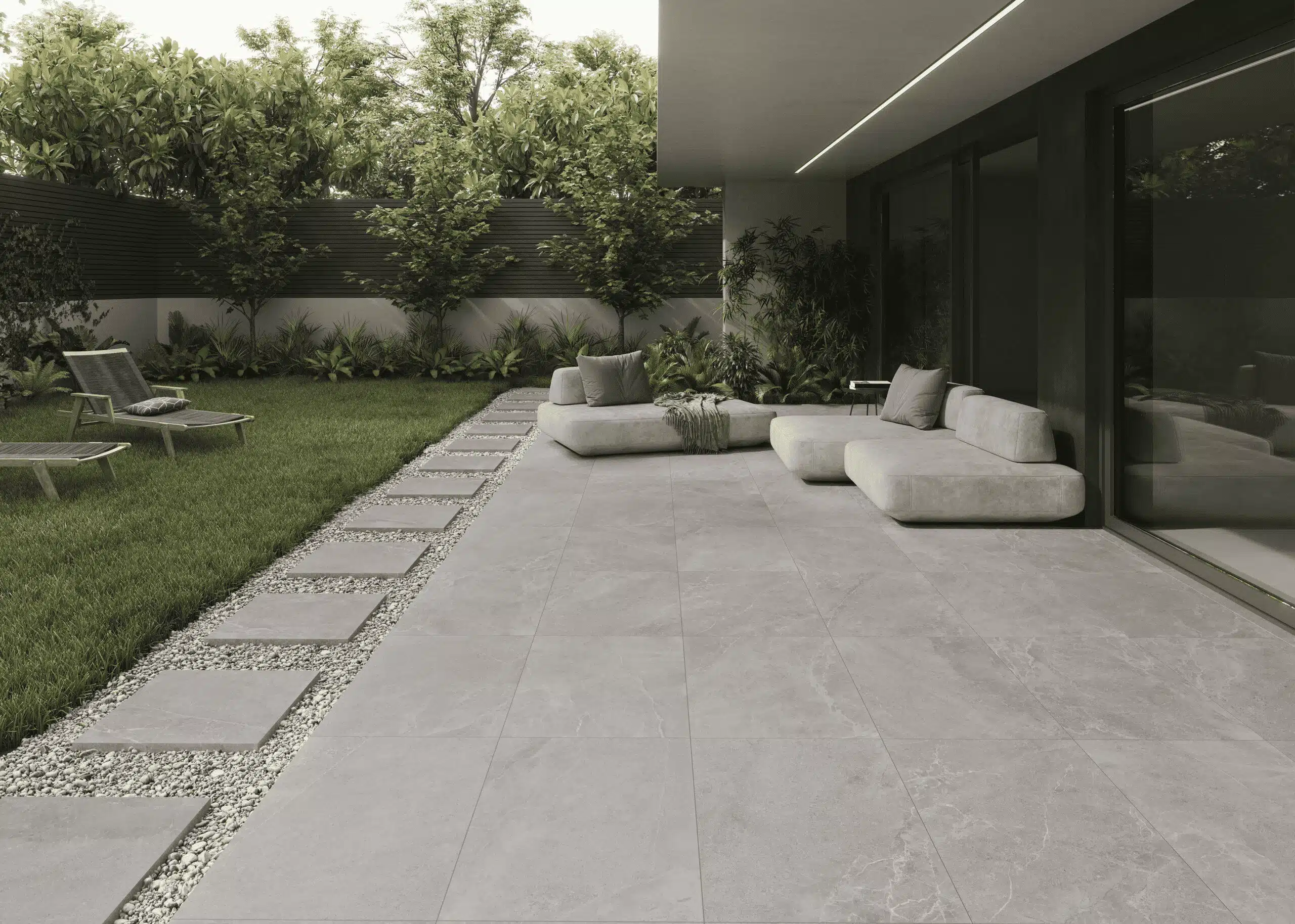 Outdoor tiled entertaining area