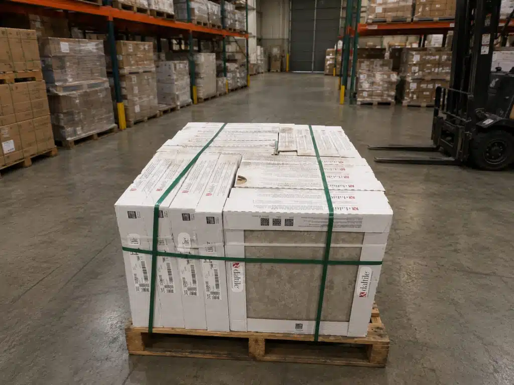 Tile Boxes Ready for Dispatch Pallet of white tile boxes ready for dispatch from the warehouse