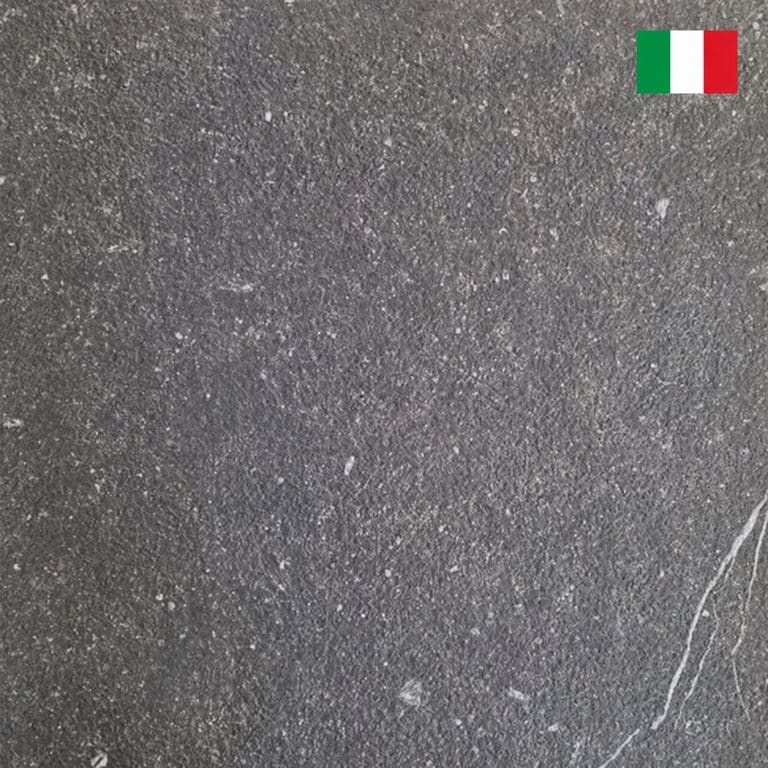 A close-up of the 600x600 black outdoor floor tile showing the Genus Home Nero Black finish and textured anti-slip surface.