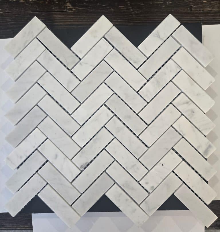 287×317mm Honed Carrara Marble Herringbone Mosaic Tile
