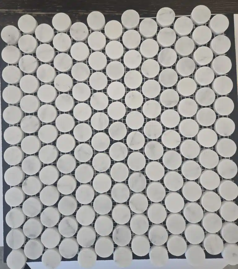 235x285mm Honed Nero Marquina Marble Long Fan Steel Mosaic Tile Nero Marquina Black Honed 235x285mm Marble and Steel tile full sheet layout