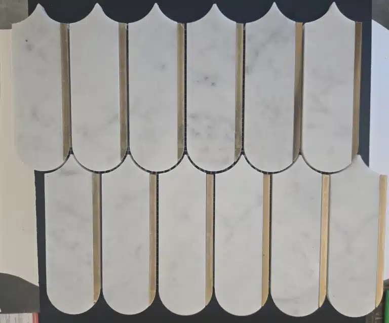 265×310mm Honed Carrara Marble Long Fan & Steel Mosaic Tile