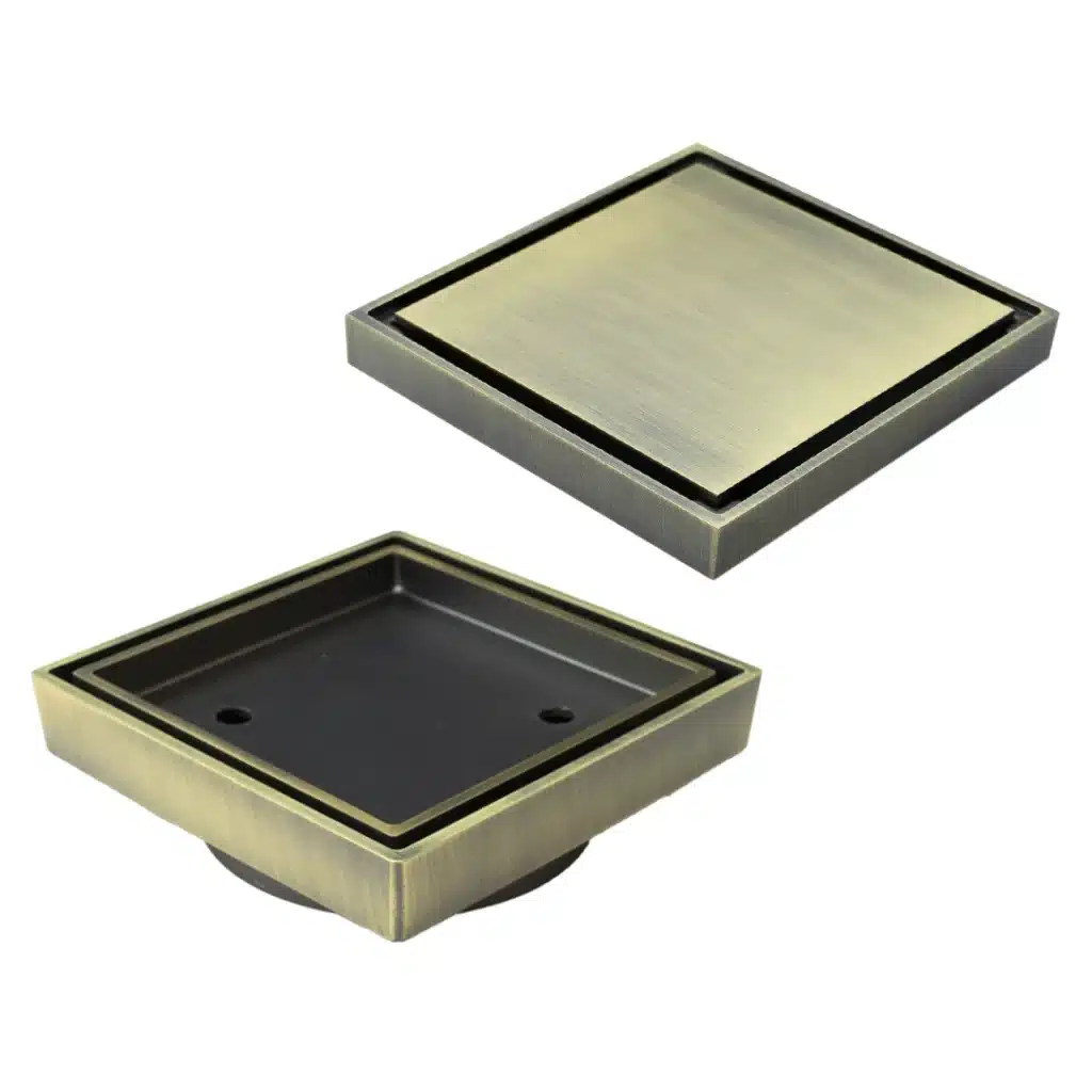 100×100mm Antique Brass 2-in-1 Tile Insert Square Floor Waste
