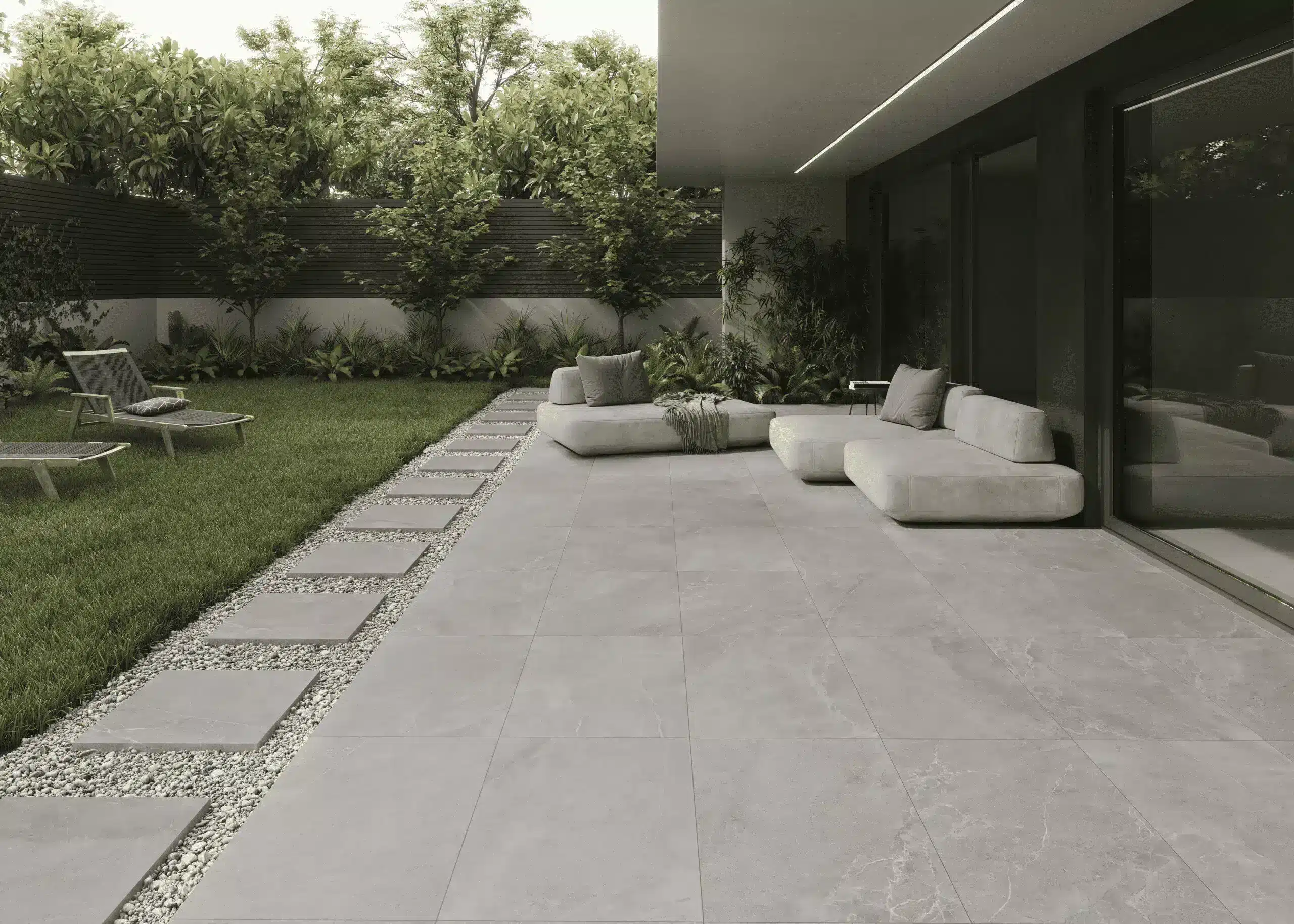 Outdoor tiled entertaining area