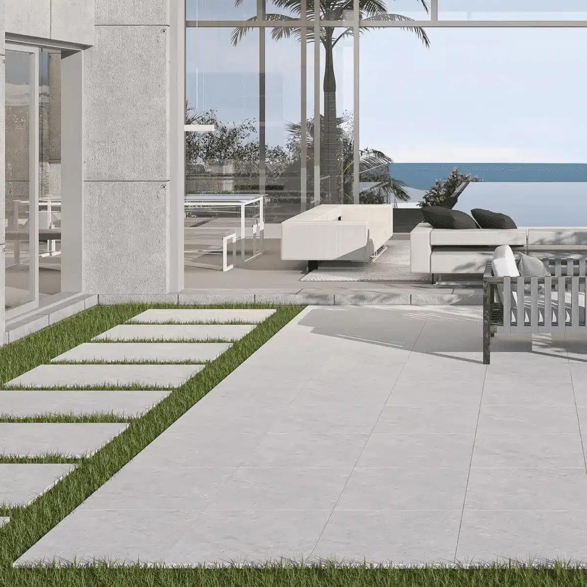 Premium outdoor tiles around a modern patio